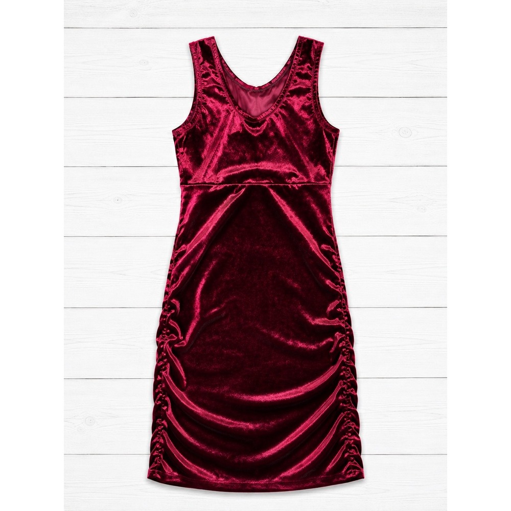 Crystal Sky Velvet Ruched Bodycon Dress Red Sleeveless V-Neck Party Small 4207